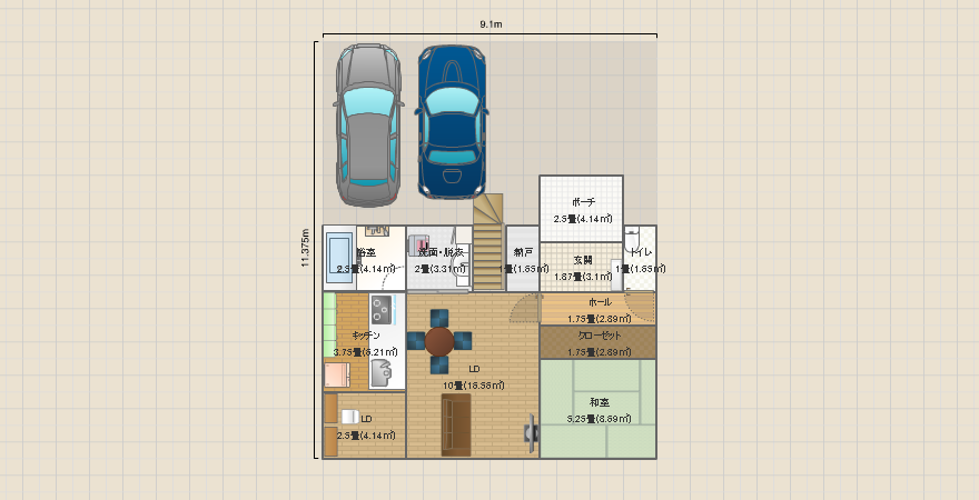 北道路・延床32坪の家（５LDK)