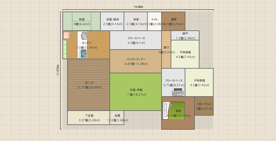 中庭のある平屋北和室凹7