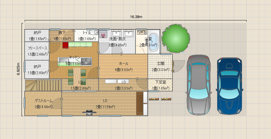 そこそこ広い玄関ホール＋吹き抜け