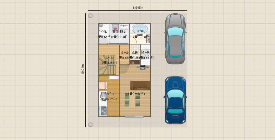 建坪21.5坪で建てる3LDK狭小住宅（南北）