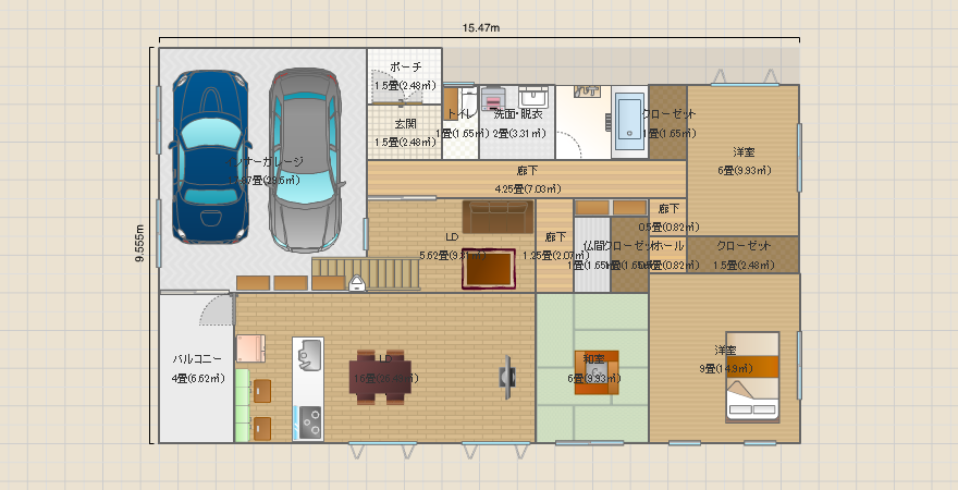 ガレージのある明るい平屋