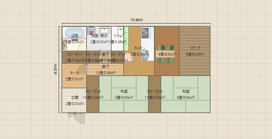 21坪 平屋　左下玄関　左上サニタリー