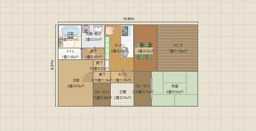 21坪 平屋　真ん中玄関　左上サニタリー