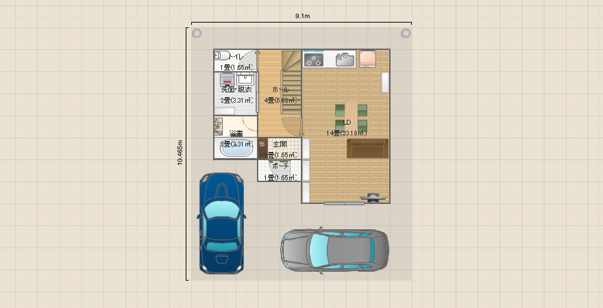 建坪24.7坪3LDK（LDK14畳・全室6畳以上＆収納・土地30坪で二台駐車可）