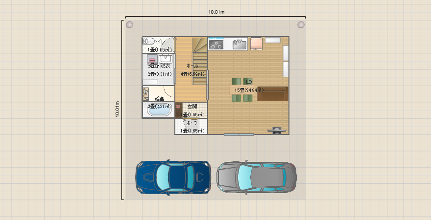 建坪25.7坪3LDK　LDK15畳・全室6畳以上＆収納つき　土地30坪で駐車2台可