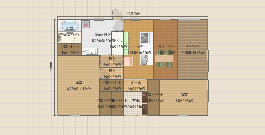 25.5坪　平屋　真ん中玄関 左上サニタリー 2