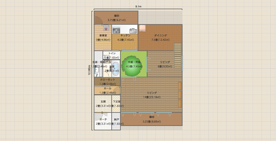 南向き中庭のある家