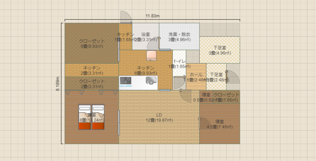 平屋2LDK-各部屋理想の広さ22.7坪