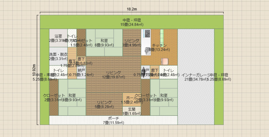 3LDK +インナーガレージ 簡単 トイレ1階3