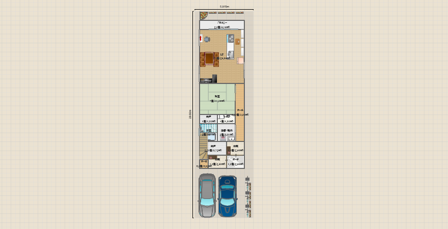 間口6ｍ(完全分離二世帯)2階建て3