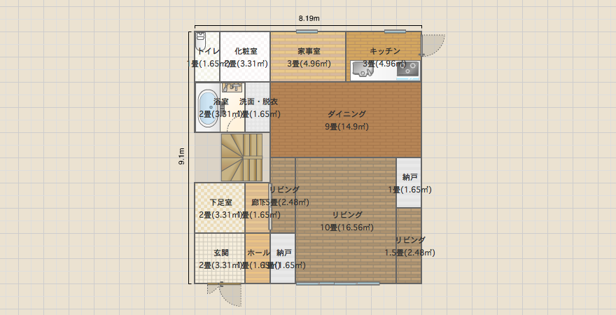 吹き抜けつき四角い家