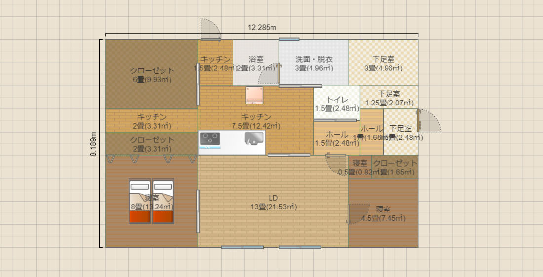 平屋2LDK-各部屋理想の広さ バリアフリー