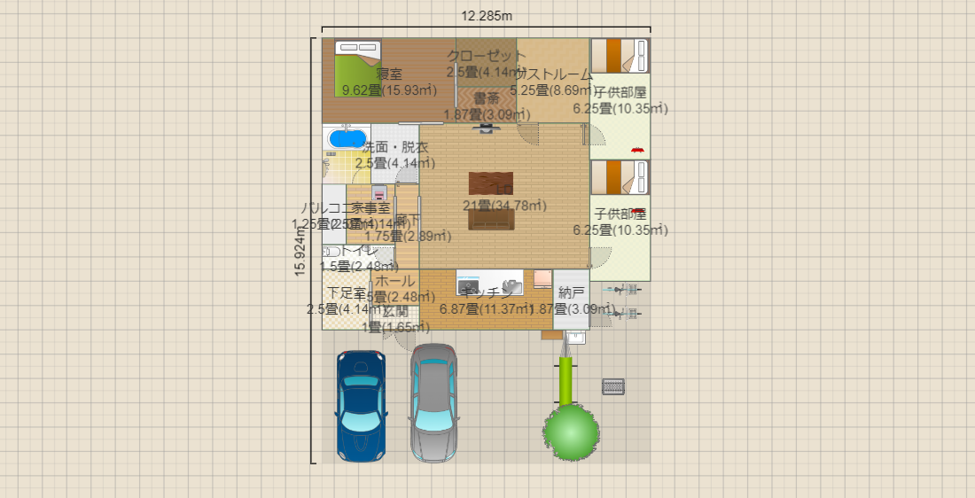 1階寝室　子供部屋　LDK広め