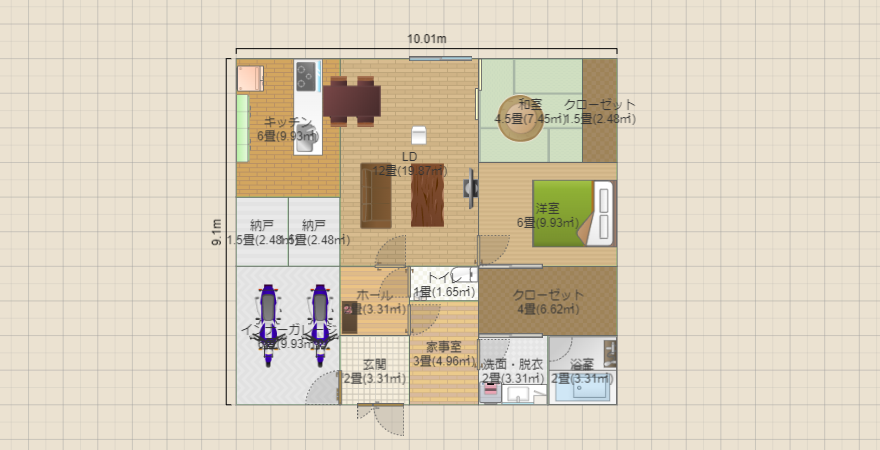 平屋南玄関　バイクガレージ2台