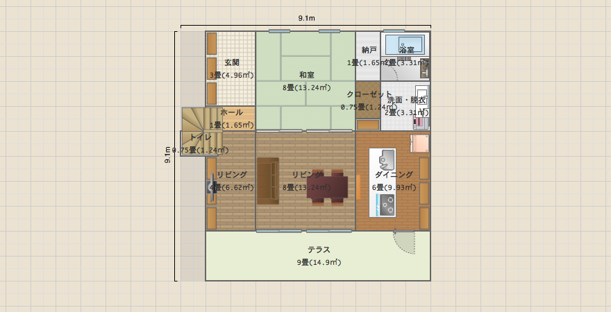 Box house 1F和室 4x4.5間 玄関横階段