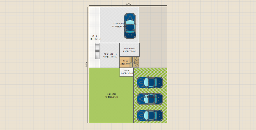 ２F玄関IG+吹抜３階建ての家