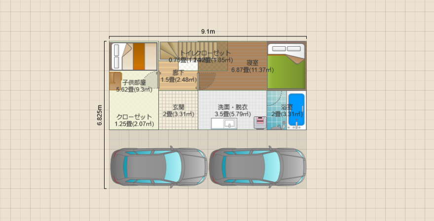 宮沢2 1980 狭小版4.4×9.1m=80m2 西側ロフト