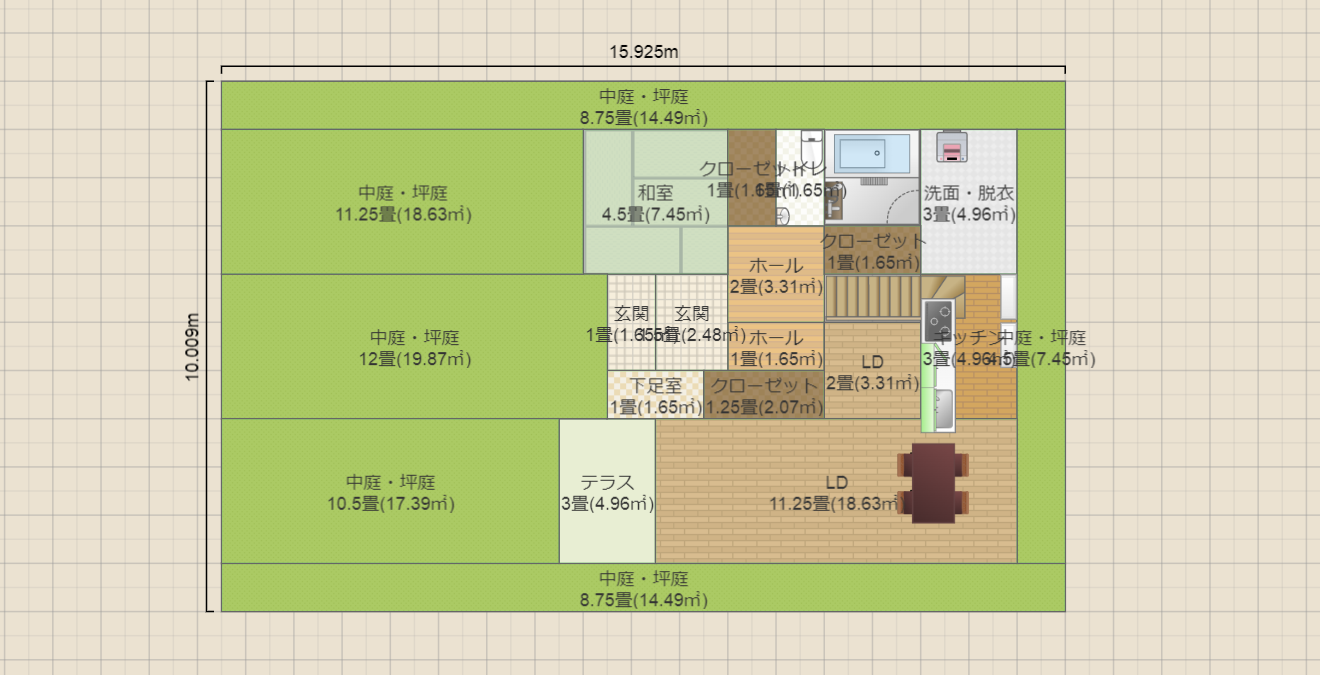 敷地50坪_延床35_下南向き_吹き抜け_子供２人_バルコニー