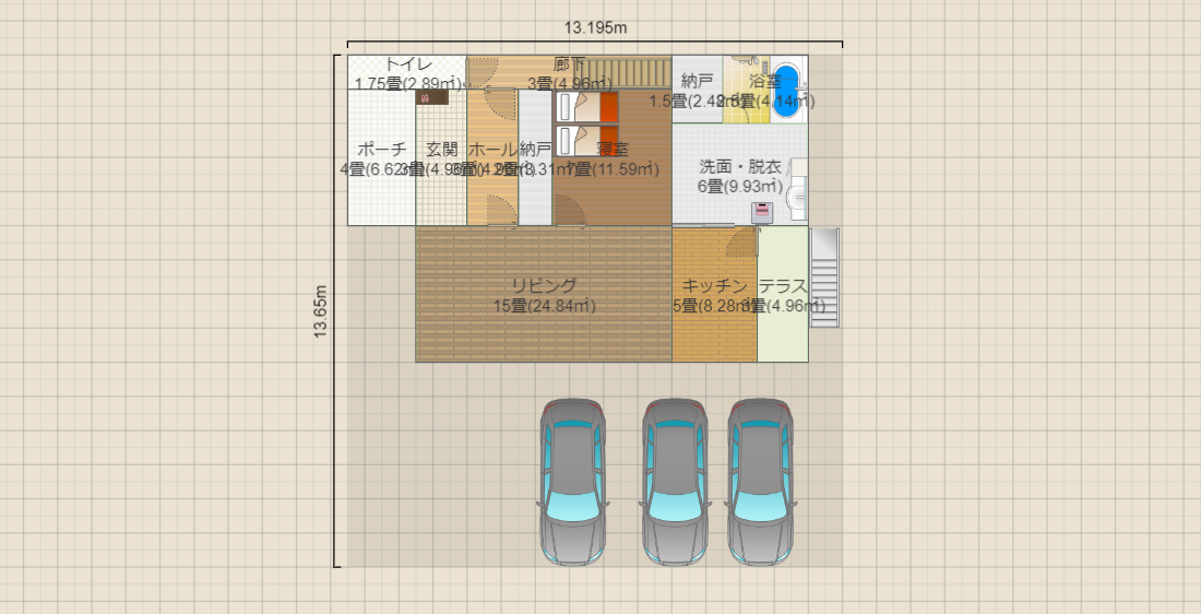 家族4人。1階生活・2階和室