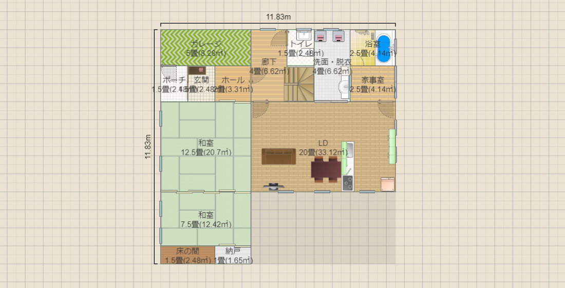 【家族4人】【ガレージ＋和室】【2階建】