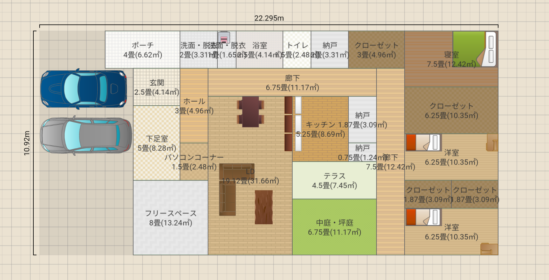 コの字平屋/洋室クローゼットは可動式