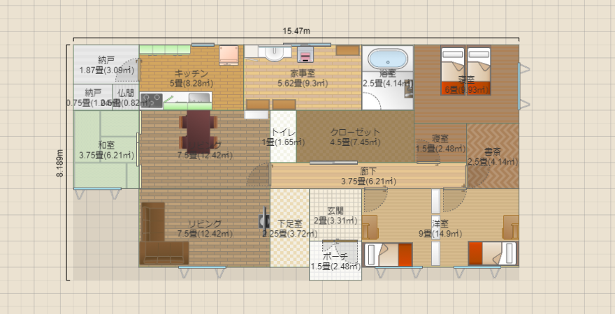 平屋案　四人家族構想