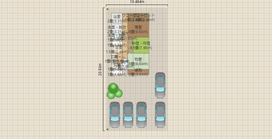 コの字型中庭の３階建て