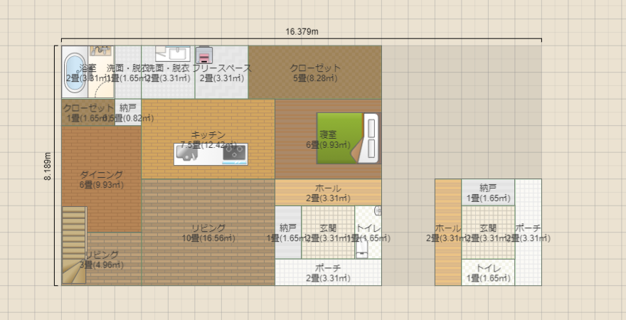 平屋＋ロフト　27坪(9×12）南・東・北道路