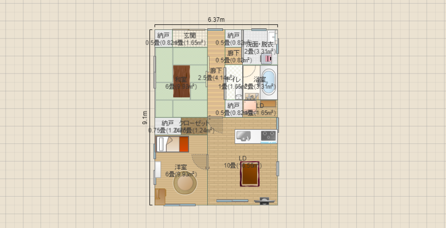 2LDK-1F17.5坪57.96m2