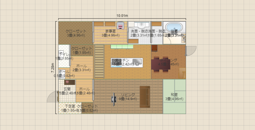 LDK＋和室（長方形）リビング階段