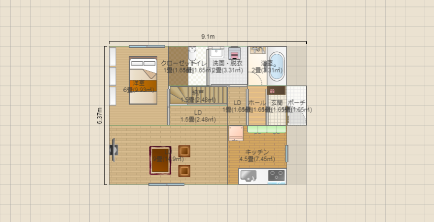 ロフトもどき 7*9 22.7坪　東玄関