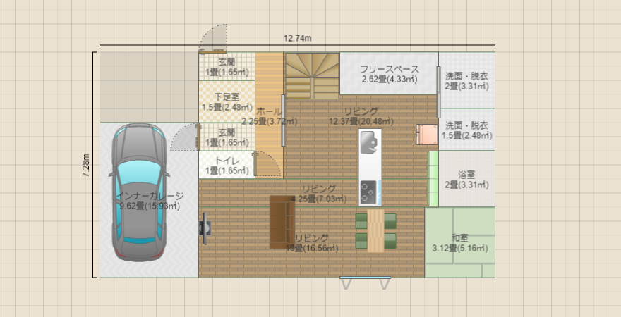 北側道路12.8×7.2(家相考慮)東水回り