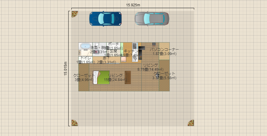 北の景色がよい細長20坪＋PCROOM４-２