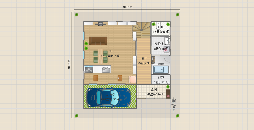 敷地100㎡／建蔽率60％／容積率150％②（クリア）