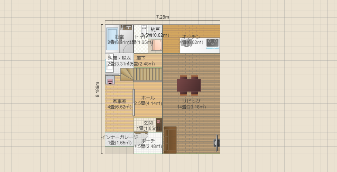 ランドリールーム+クローゼット=家事室(1F)