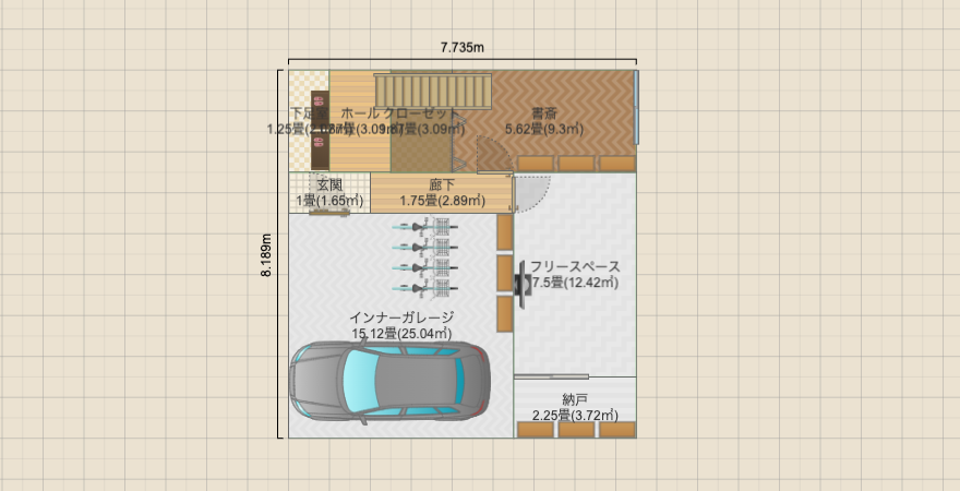 スタジオ/テラス/和室付き3階建マイホーム（4人家族）