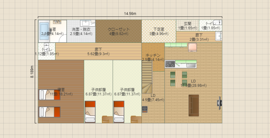 平屋36坪　部屋全て南配置　玄関北