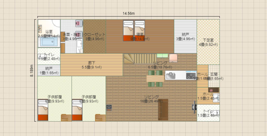 36坪平屋子供部屋南寝室北　玄関東