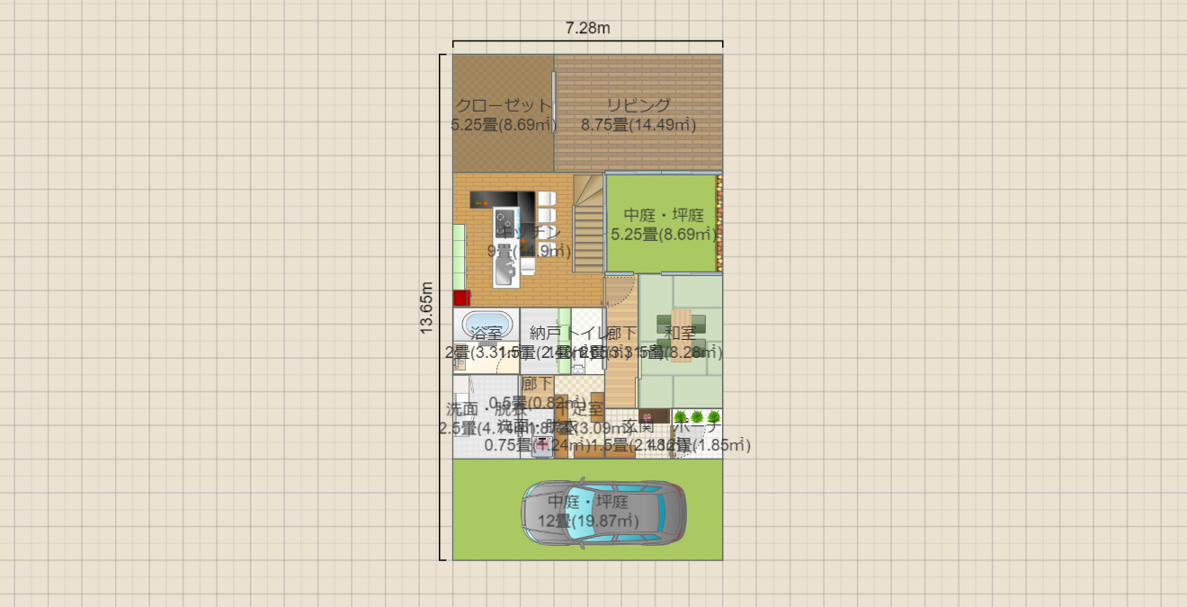 縦長、中庭付き