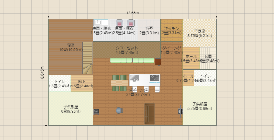 35.6坪平屋　キッチン裏WSC