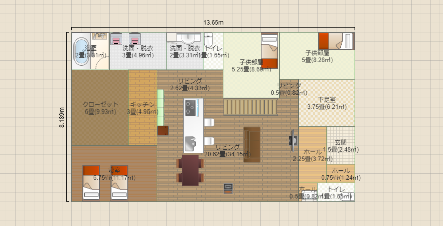 平屋　33.7坪　寝室南　子供北