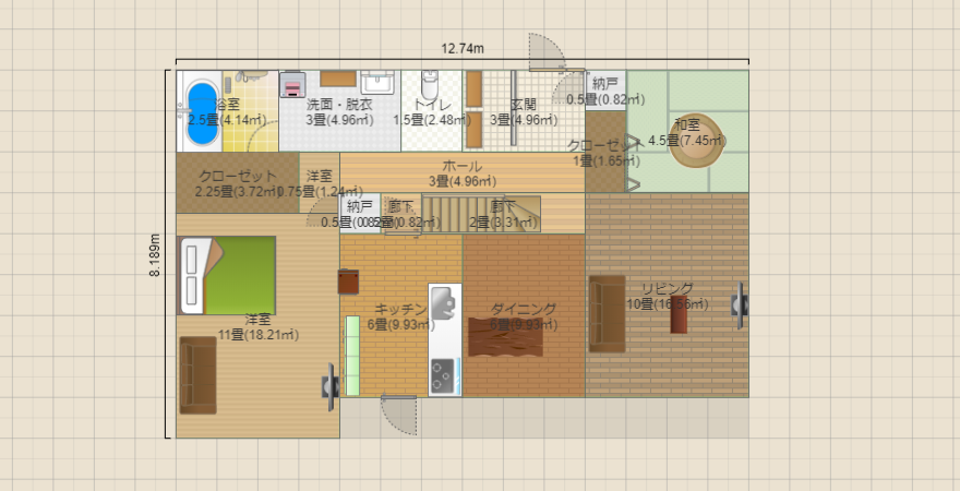 北玄関LDK22帖の2世帯住宅　2FのFC縦長ver.