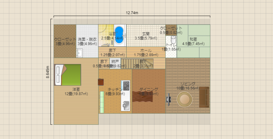 北玄関LDK22帖の2世帯住宅②