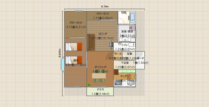 平屋　　向き南西　風水考慮版　玄関南_１