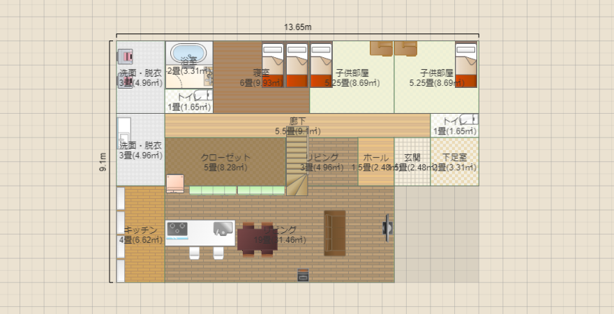 平屋L字　34坪