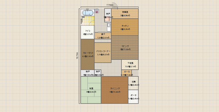 Ｍ邸Ａ案　洗面ドアを1つに