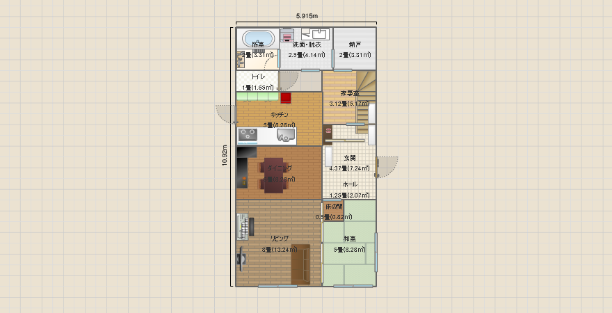 縦長　南向きの家　玄関東