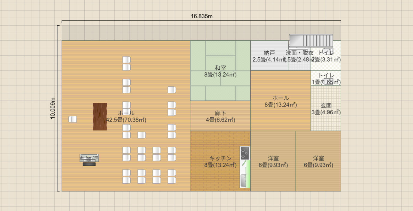 下池川会堂(42坪)＋住居(25坪)+ベランダ