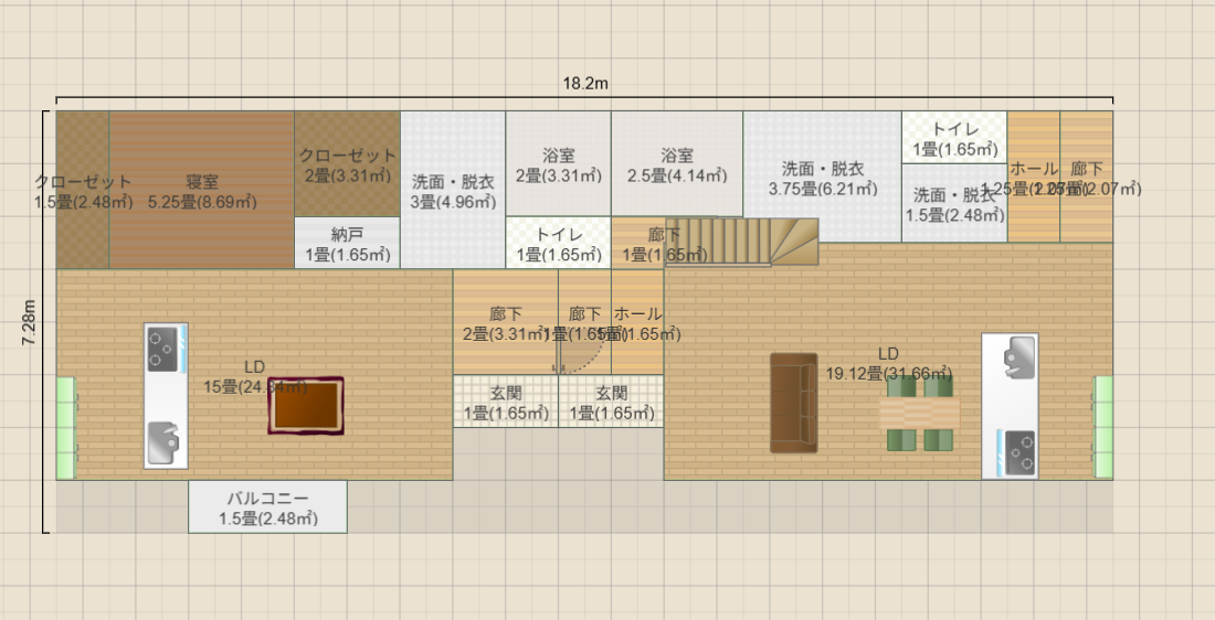 二世帯住宅(夫婦二人+親一人)