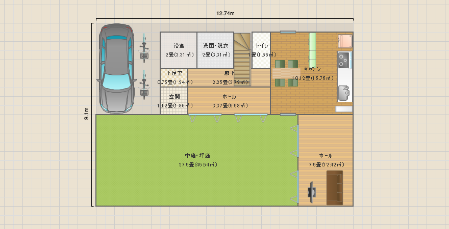 鍵形＝車・北西縦／庭・南西(33)